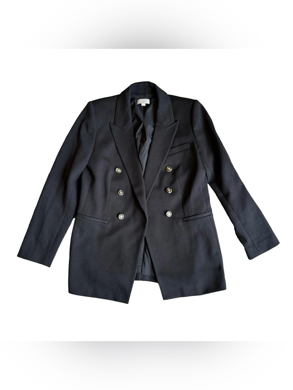 Ann Taylor Loft Women's Black Gold Double-Breasted Blazer Lined Jacket Size 8